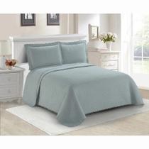 Colcha Pompom De Casal C/3 Peças 220x240cm Azul Camesa