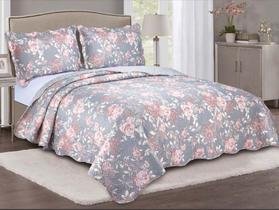 Colcha Queen 2,60 x 2,40m 3 Peças NUANCE Floral - Camesa Evolution Patchwork Microfibra