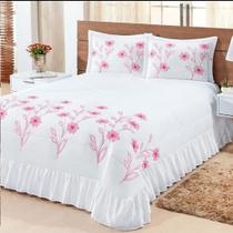 Colcha Queen 2,60x2,40 Com 2 Porta Travesseiros Cobre Leito Enxoval Cama Casal Grande Sofisticado Qu