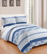 Colcha Queen Bouti Patchwork Microfibra Rozac Azul