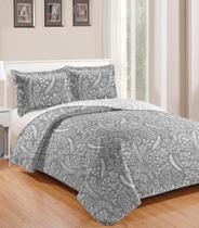 Colcha Queen Bouti Patchwork Microfibra Rozac Cinza