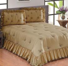 Colcha Queen Butterfly 3 Pc - Bege