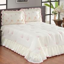 Colcha Queen Butterfly 3 Pc - Palha / Rose