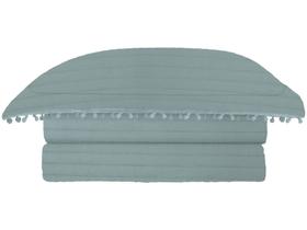 Colcha Queen Camesa Microfibra Pompom Azul - 3 Peças