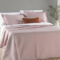 Colcha Queen Chess Dupla Face Micropercal 200 Fios 3 Peças - Rosa Suave