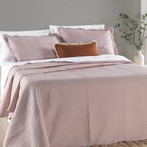 Colcha Queen Chess Dupla Face Micropercal 200 Fios 3 Peças - Rosa Suave