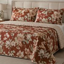 Colcha Queen Cobre Leito 3 Peças Estampado Dupla Face Porta Travesseiro Enxoval Fronhas