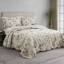 Colcha Queen Evolution 3 Peças Branca Floral 1 Camesa 240X260cm