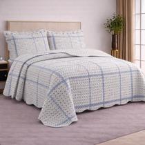 Colcha Queen Evolution 3 Peças Branco e Azul Geométrico 3 Camesa 240x260cm