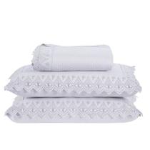 Colcha Queen Home Madrid com Bordado Inglês 300 Fios 3 Peças - Branco - 100% Poliéster