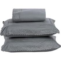 Colcha Queen Home Paris Com Bordado Inglês Micropercal 300 Fios Toque De Algodão 3 Peças - Chumbo