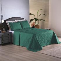 Colcha Queen Verde Dupla Face Com Porta Travesseiro 3Pçs