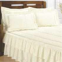 Colcha Sedução Lese Casal Queen com Babado Duplo 07 Peças - Palha - 67% Poliéster 33% Algodão