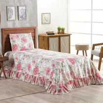 Colcha Solteiro 2 Peças Laila 400 Fios Com Babado