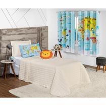 Colcha Solteiro 4 pçs Percal 300 fios Design Kids Wild World