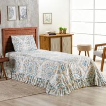 Colcha Solteiro 400 Fios Estampada Com Babado 02 Peças Toque Macio Laila Mandala Azul Colcha Solteiro 400 Fios Estampada Com Babado 02 Peças Toque Macio Laila Mandala Azul