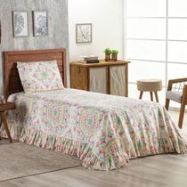 Colcha Solteiro 400 Fios Estampada Com Babado 02 Peças Toque Macio Laila Mandala Colorido Colcha Solteiro 400 Fios Estampada Com Babado 02 Peças Toque Macio Laila Mandala Colorido