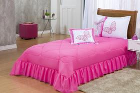 Colcha Solteiro Borboletas Bordada 03 Peças - Pink