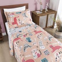 Colcha Solteiro Bouti Kids Dupla Face Estampado 2 Peças - Gatinha Colcha Solteiro Bouti Kids Dupla Face Estampado 2 Peças - Gatinha