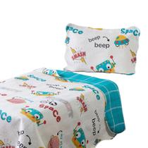 Colcha Solteiro Cobre Leito Infantil 2 pecas Estampas para quarto de meninos e meninas ROBÔ