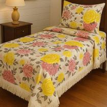 Colcha Solteiro com Franja 2,20x1,40 Floral Quarto Decoração Enxoval Roupa de Cama Colcha Solteiro com Franja 2,20x1,40 Floral Quarto Decoração Enxoval Roupa de Cama