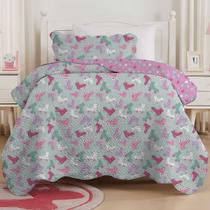Colcha Solteiro Dupla Face Cobre Leito Kids Menina Mix 2 Peças