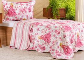 Colcha Solteiro Kids Infantil Dupla Face Estampada Divertido COR:PRINCESA DELICADA