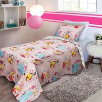 Colcha Ultrasonic Solteiro Infantil Princesas Jolitex (1 Colcha + 1 Porta Travesseiro)