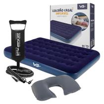 Colchão Casal Inflável com Bomba Manual e Travesseiro Pescoço VG Plus