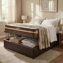 Colchão Casal Lisboa Ecotec 24cm molas ensacadas Base Box Baú material sintético marrom ECOTEC ALTO NÍVEL Ecotec Alto Nivel