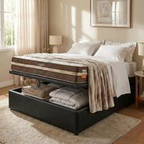 Colchão Casal Lisboa Ecotec 24cm molas ensacadas Base Box Baú material sintético Preto ECOTEC ALTO NÍVEL