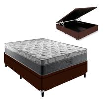 Colchão Casal Palermo Mola Ensacada e Base Box Baú Marrom