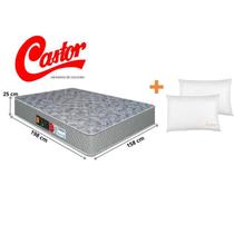 Colchão Castor D33 Sleep Max Queen 158x198x25 + 2 Travesseiros Fibra - Dupla Face - Semi-Ortopédico - Durabilidade