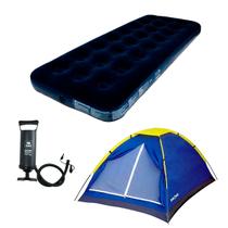 Colchão De Ar Inflável Solteiro Multiuso Suporta 150 Kg + Bomba de Ar 30cm + Barraca Iglu 2 Pessoas