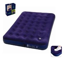 Colchão de Casal Inflável Com Inflador Acoplado Resistente Camping Piscina Aveludado Multiuso Mor