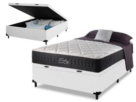 Colchão FortFlex 200kg por Pessoa - Tamanho Casal Molas Ensacadas Anjos + Cama Box Com Baú Branco 138x188x72