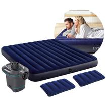 Colchão Inflável Casal King Dura Beam Downy Aveludado com 2 Travesseiros Infláveis e Bomba Elétrica Intex