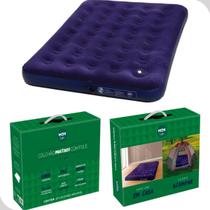 Colchão Inflável Casal Mor Aveludado Azul com Inflador de Pé Camping Colchão Inflável Casal Mor Aveludado Azul com Inflador de Pé Camping