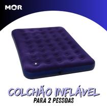 Colchão Inflável para 2 Pessoas MOR com Bomba Embutida de Fole Revestimento Aveludado e Resistente Acompanha Kit de Reparo