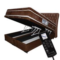 Colchão King 1,93x2,03 Controle Massageador Box Baú Bipartido Cabeceira Cor Marrom ALLMAG