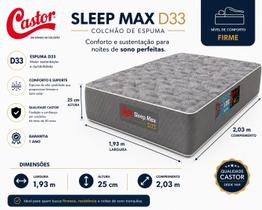 Colchão king castor sleep max d33 espuma 193x25x203cm Colchão king castor sleep max d33 espuma 193x25x203cm