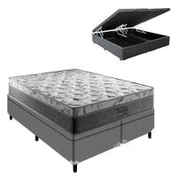 Colchão King Palermo Mola Ensacada e Base Box Baú Cinza