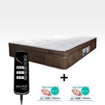 Colchão King Size 1,93x2,03 Ortopédico Com Massageador e Controle Cor Marrom 2 Travesseiros ALLMAG