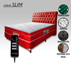 Colchão Magnético Com Controle Massageador Casal Vermelho + Base box + Cabeceira Completo Vermelha - ALLMAG