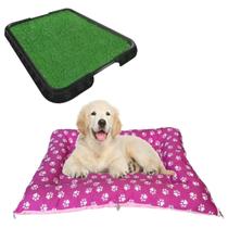 Colchão Pet Médio Cães Rosa Lavável +Sanitário Grama Sanidog