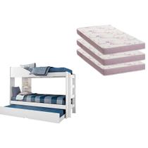 Colchão Physical Ortobom (3un) + Beliche Indy c/ Auxiliar Branco Colchão Physical Ortobom (3un) + Beliche Indy c/ Auxiliar Branco