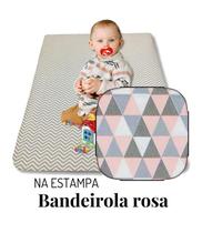 Colchão Portátil Colchonete Bebê Com Zíper Bandeirola Rosa - Gabriela Martin Enxovais