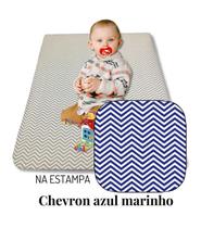 Colchão Portátil Colchonete Bebê Com Zíper Chevron Marinho