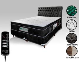 Colchão Queen 1,58x1,98 Com Massageador Base Base Box Bipartido Cabeceira Preta Completo Preto ALLMAG
