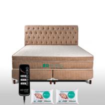 Colchão Queen 1,58x1,98 Com Massageador Base Box Bipartido Cabeceira Bege escuro ALLMAG